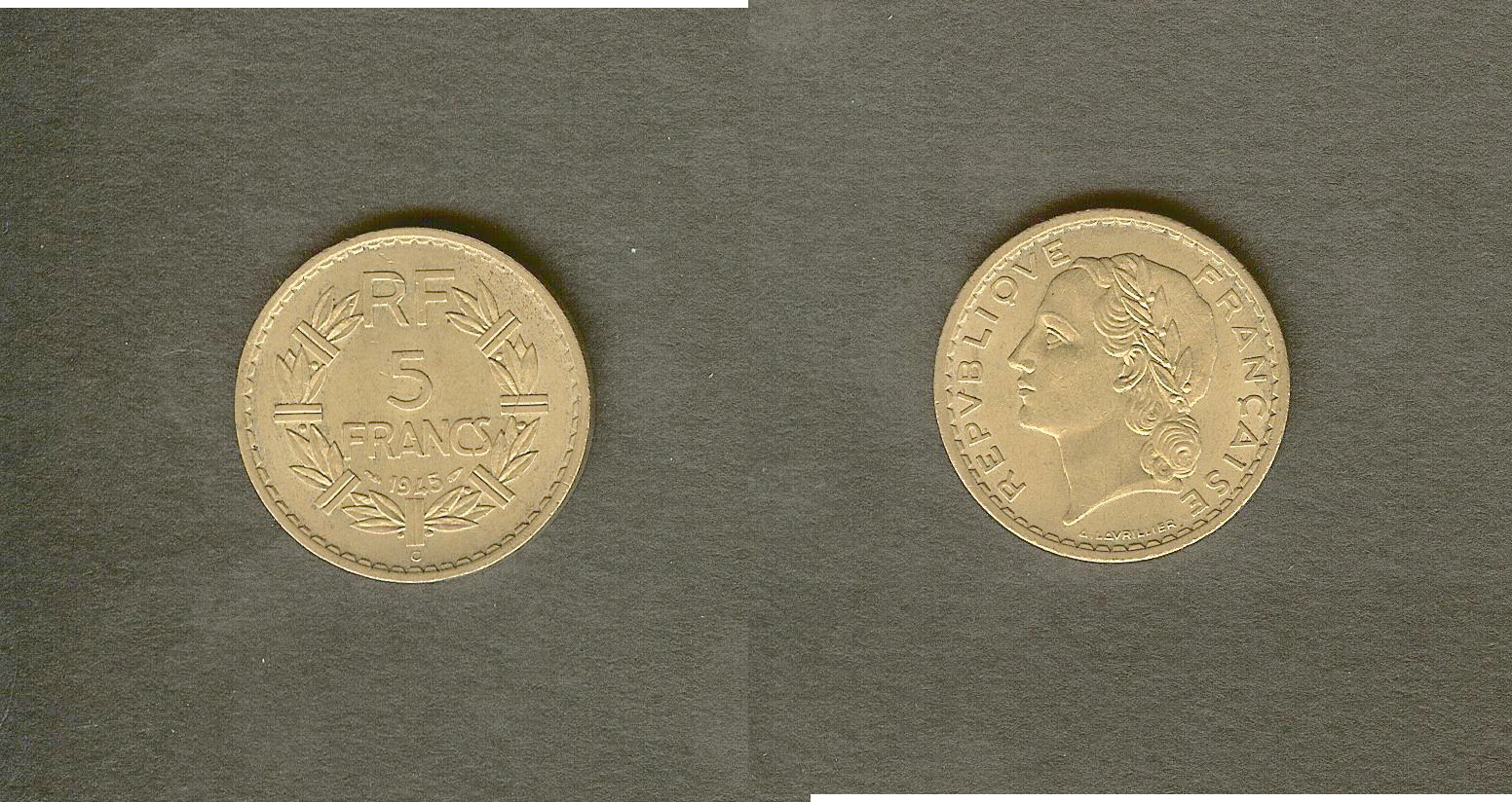 5 francs Lavrillier, bronze-aluminium 1945 Castelsarrasin SUP+ à